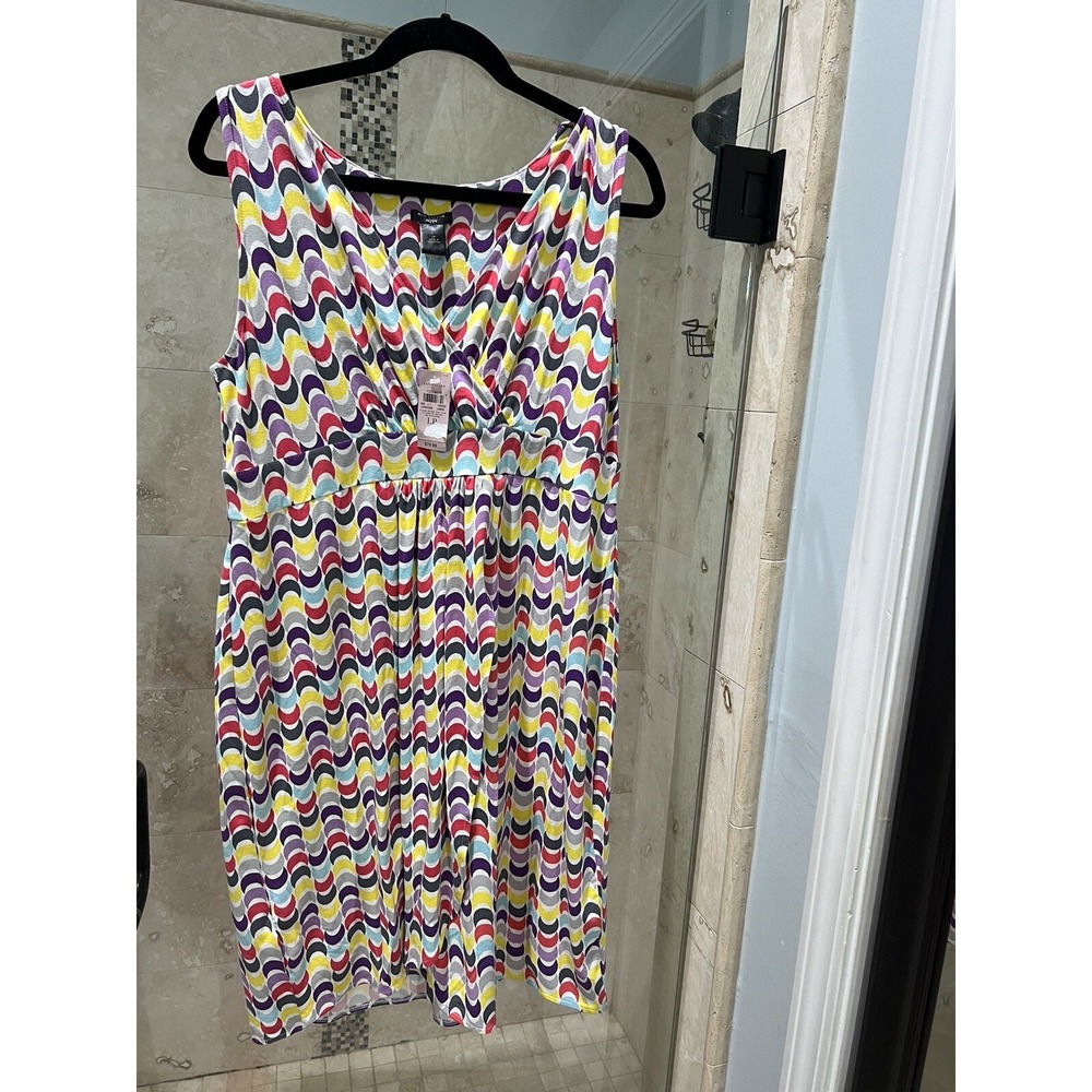NWT Ann Taylor LOFT Petite Dress LP Stretch Mock Wrap Rainbow Moon Geometric